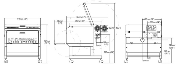 Universal Laser PLS4.75 Laser System Dimensions