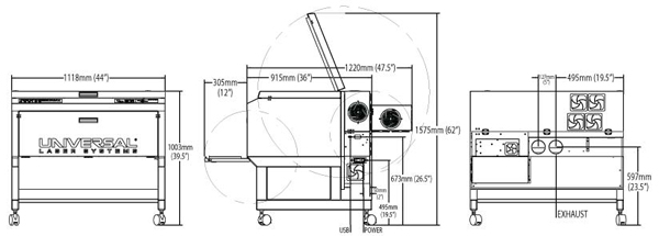 Universal Laser PLS6.75 Laser System Dimensions