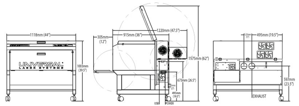 Universal Laser PLS6MW Laser System Dimensions