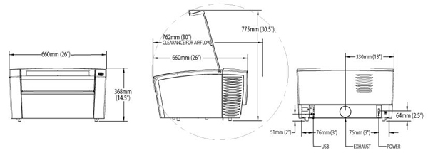 Universal Laser VLS2.30DT Laser System Dimensions