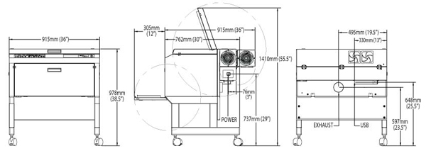 Universal Laser VLS3.60 Laser System Dimensions