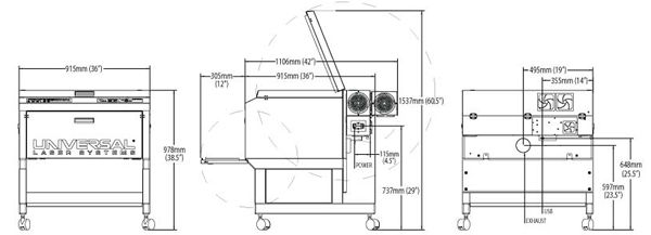 Universal Laser VLS4.60 Laser System Dimensions