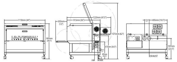 Universal Laser VLS6.60 Laser System Dimensions